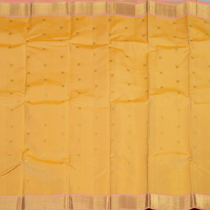 Hayagrivas Handloom Pale Yellow Kanjivaram Silk Saree with Peach Orange Border KSBE76L15-9