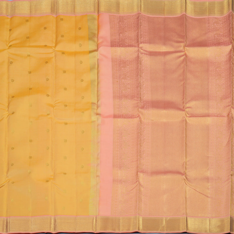 Hayagrivas Handloom Pale Yellow Kanjivaram Silk Saree with Peach Orange Border KSBE76L15-9