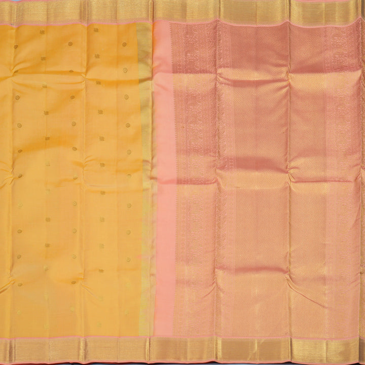 Hayagrivas Handloom Pale Yellow Kanjivaram Silk Saree with Peach Orange Border KSBE76L15-9