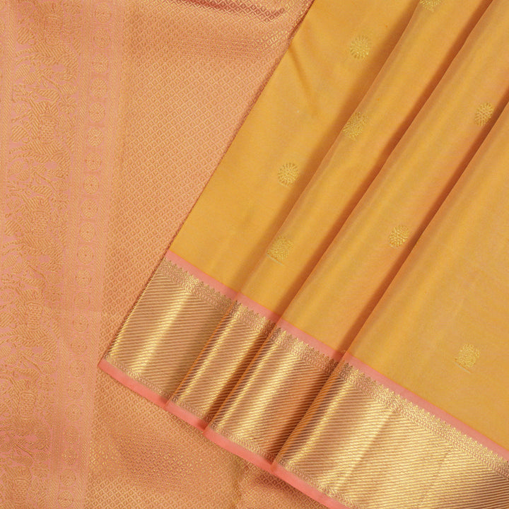Hayagrivas Handloom Pale Yellow Kanjivaram Silk Saree with Peach Orange Border KSBE76L15-9