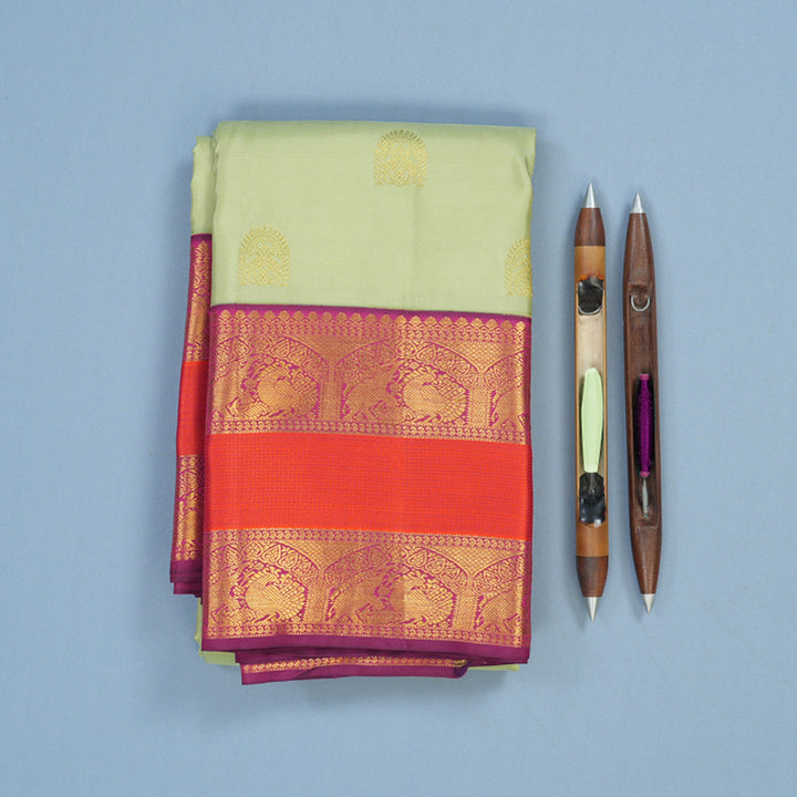 Hayagrivas Handloom Pista Green Kanjivaram Silk Saree with Wine Purple Border KSBE76L2-10