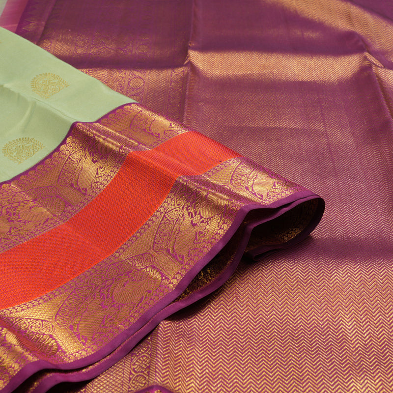 Hayagrivas Handloom Pista Green Kanjivaram Silk Saree with Wine Purple Border KSBE76L2-10