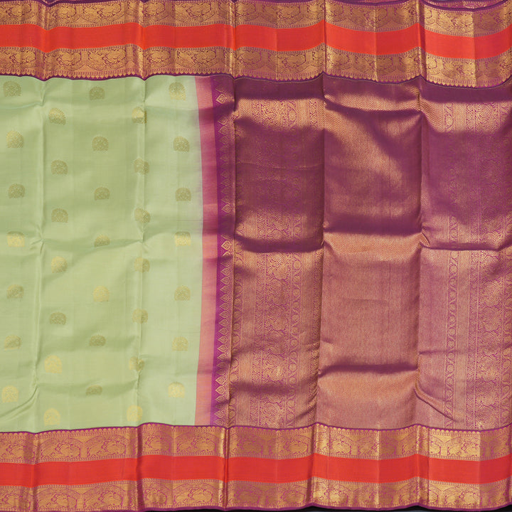 Hayagrivas Handloom Pista Green Kanjivaram Silk Saree with Wine Purple Border KSBE76L2-10