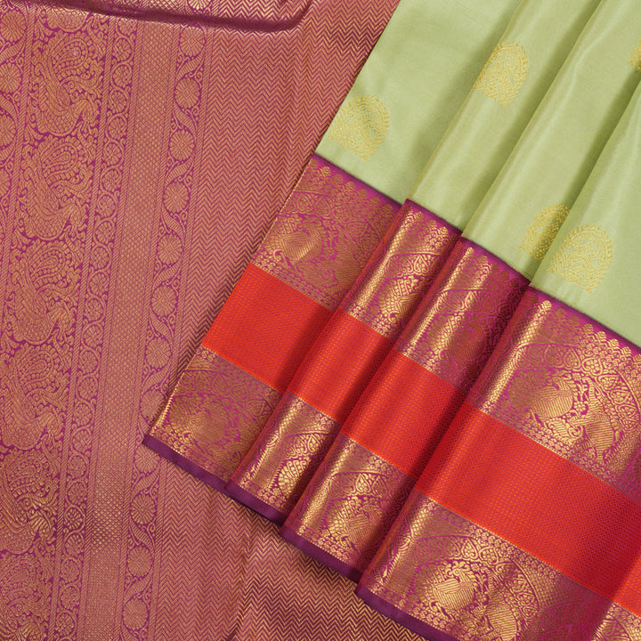 Hayagrivas Handloom Pista Green Kanjivaram Silk Saree with Wine Purple Border KSBE76L2-10