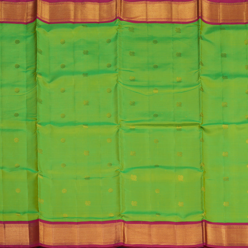 Hayagrivas Handloom Parrot Green Ten Yards Silk Saree with Pink Border KSBE76L3-5