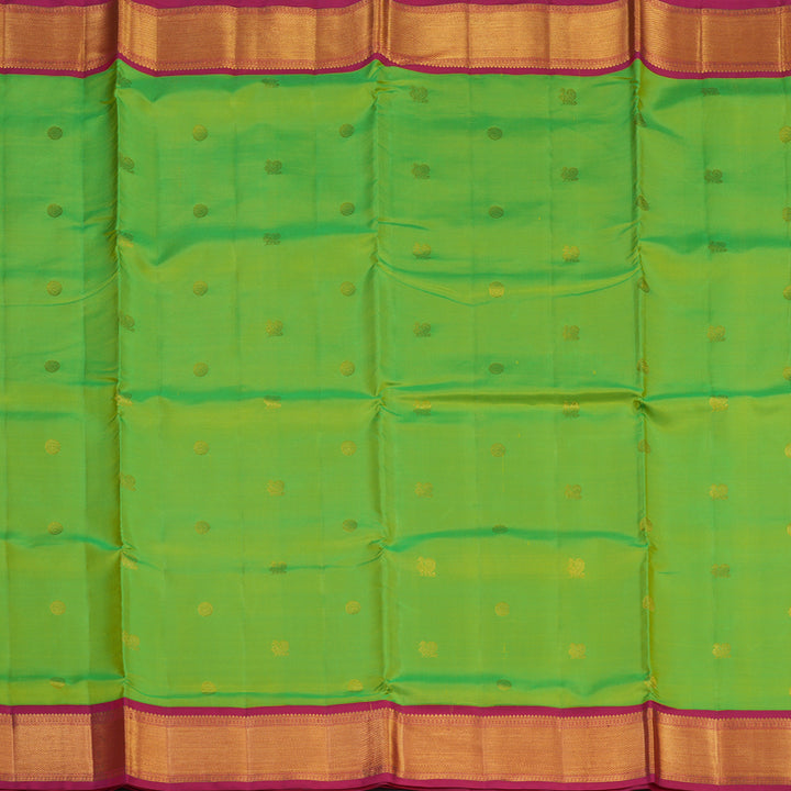 Hayagrivas Handloom Parrot Green Ten Yards Silk Saree with Pink Border KSBE76L3-5