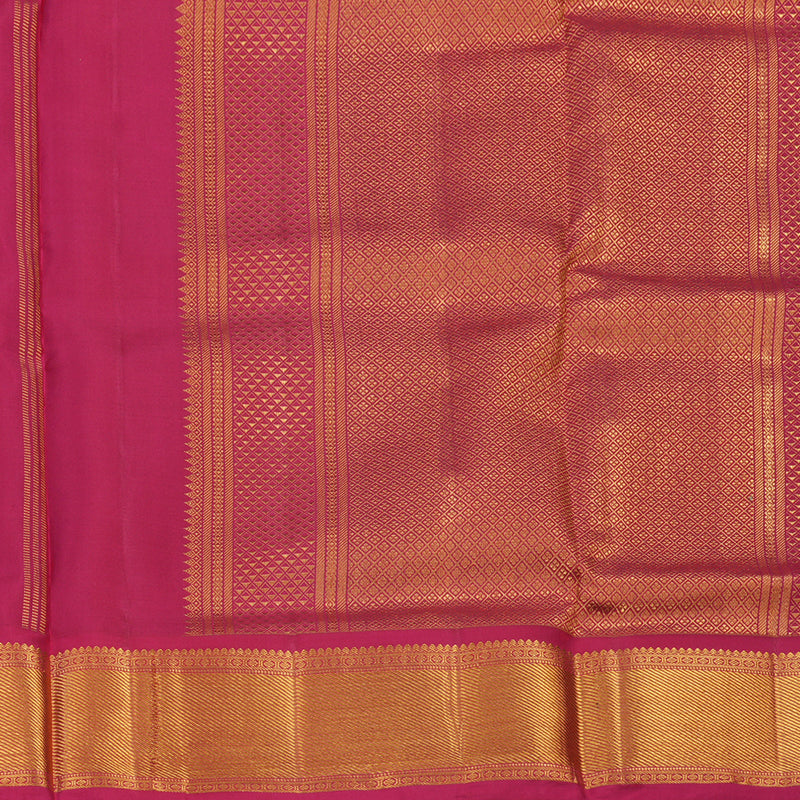 Hayagrivas Handloom Parrot Green Ten Yards Silk Saree with Pink Border KSBE76L3-5