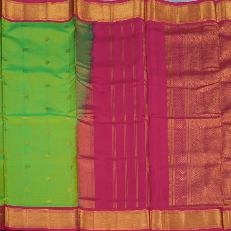 Hayagrivas Handloom Parrot Green Ten Yards Silk Saree with Pink Border KSBE76L3-5