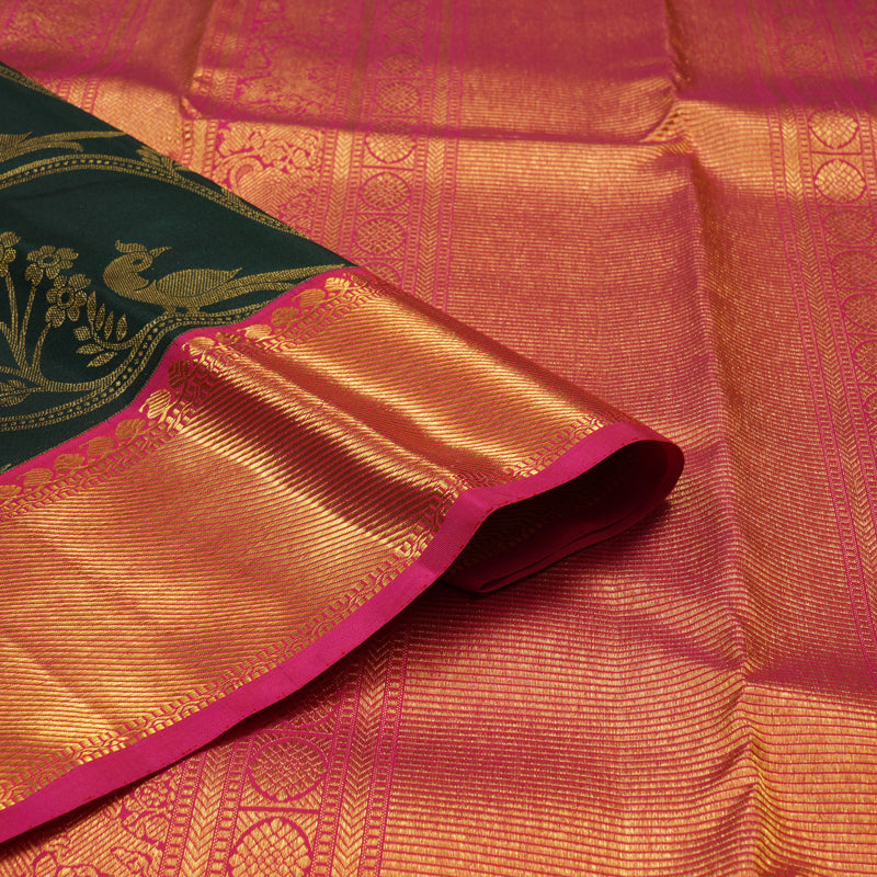 Hayagrivas Handloom Bottle Green Kanjivaram Silk Saree with Pink Border KSBE76L4-2
