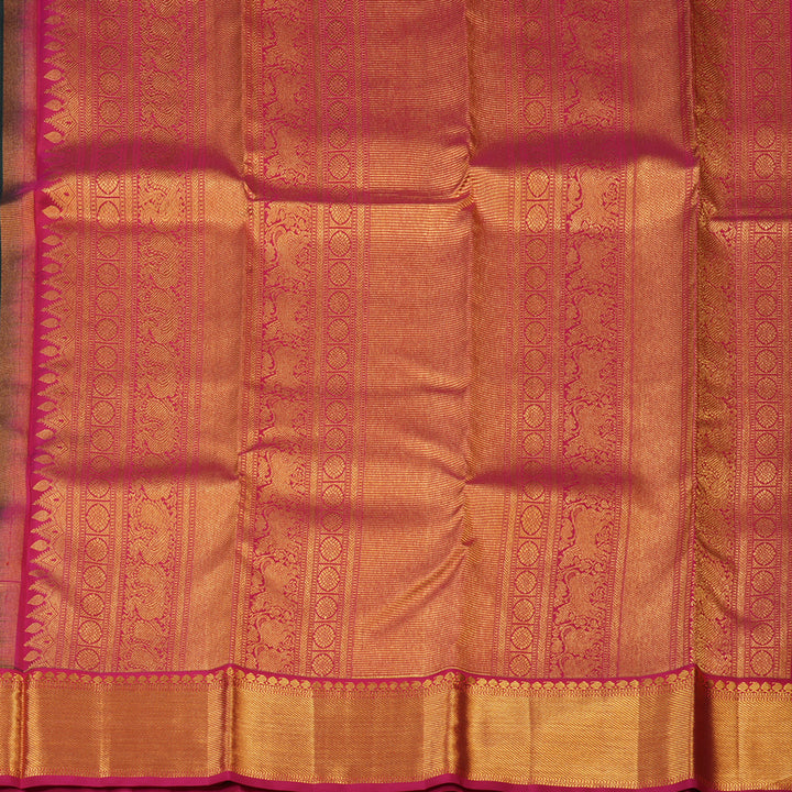 Hayagrivas Handloom Bottle Green Kanjivaram Silk Saree with Pink Border KSBE76L4-2