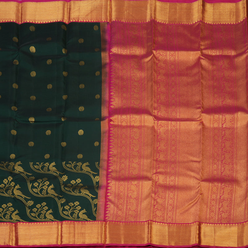 Hayagrivas Handloom Bottle Green Kanjivaram Silk Saree with Pink Border KSBE76L4-2
