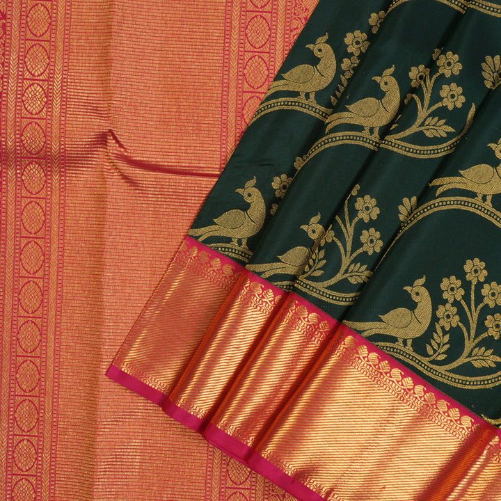 Hayagrivas Handloom Bottle Green Kanjivaram Silk Saree with Pink Border KSBE76L4-2