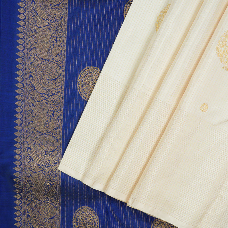 Hayagrivas Handloom Half-White Kanjivaram Silk Saree KSBE76L9-1