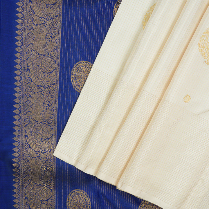 Hayagrivas Handloom Half-White Kanjivaram Silk Saree KSBE76L9-1
