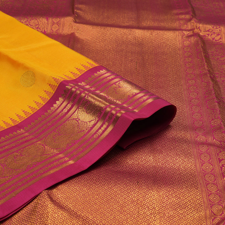 Hayagrivas Handloom Yellow Kanjivaram Silk Saree with Pink Border KSBE76L9-15