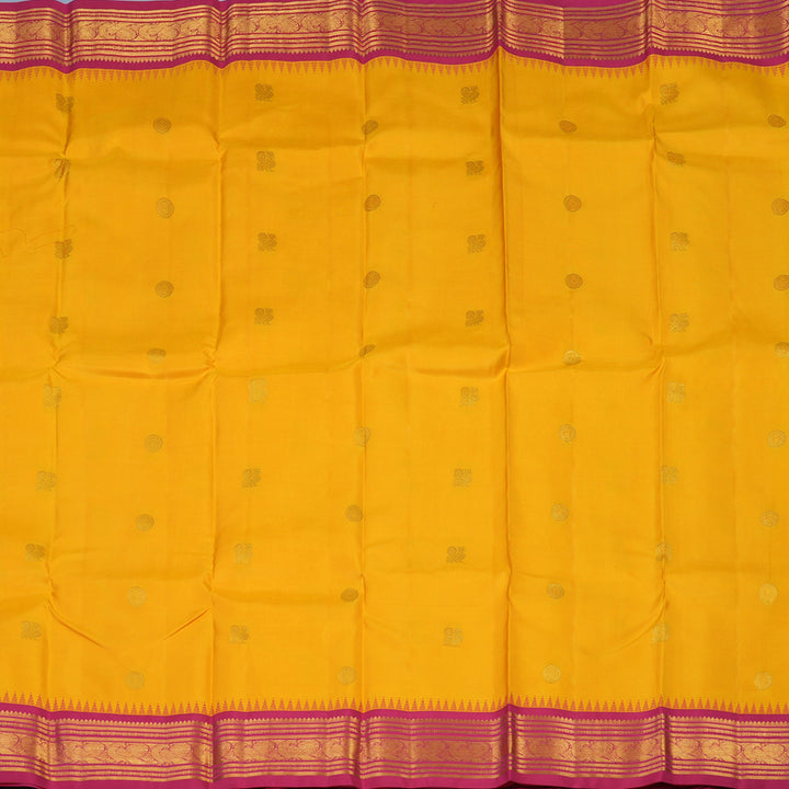 Hayagrivas Handloom Yellow Kanjivaram Silk Saree with Pink Border KSBE76L9-15