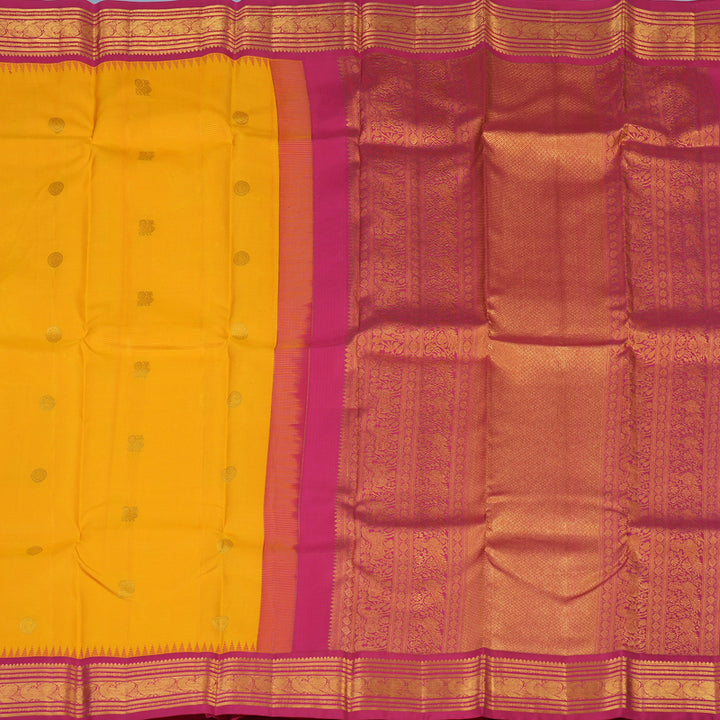 Hayagrivas Handloom Yellow Kanjivaram Silk Saree with Pink Border KSBE76L9-15
