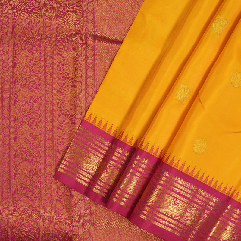 Hayagrivas Handloom Yellow Kanjivaram Silk Saree with Pink Border KSBE76L9-15