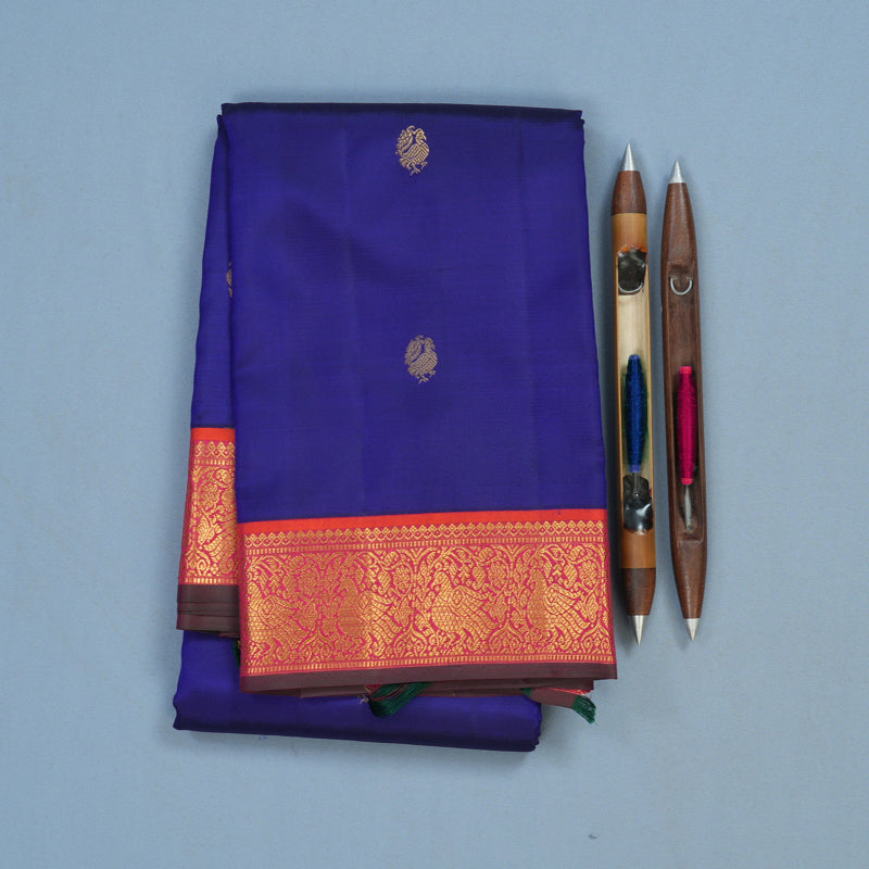 Hayagrivas Handloom Royal Blue Kanjivaram Silk Saree with Pink Border KSBE76L9-16