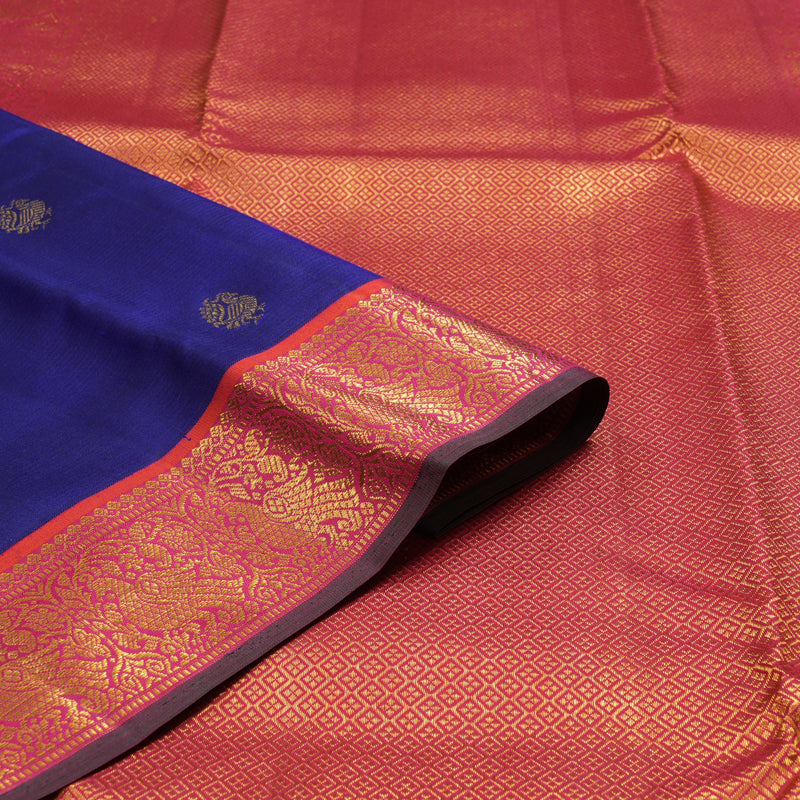 Hayagrivas Handloom Royal Blue Kanjivaram Silk Saree with Pink Border KSBE76L9-16