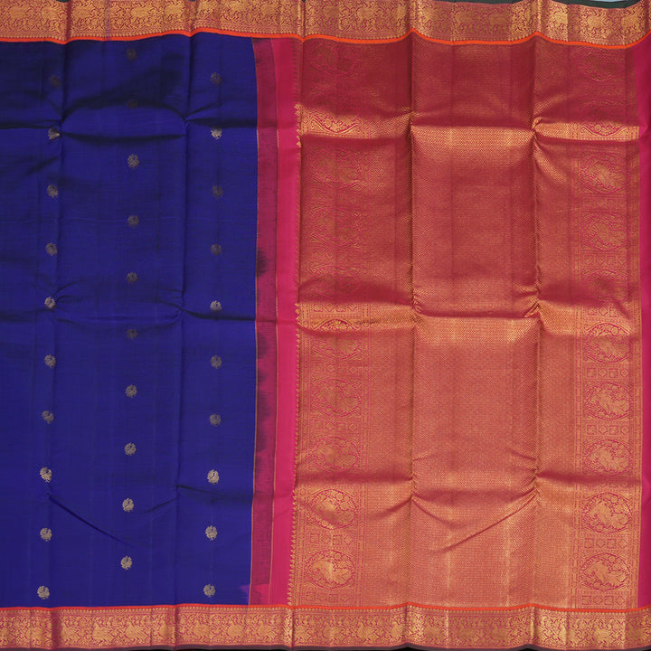 Hayagrivas Handloom Royal Blue Kanjivaram Silk Saree with Pink Border KSBE76L9-16