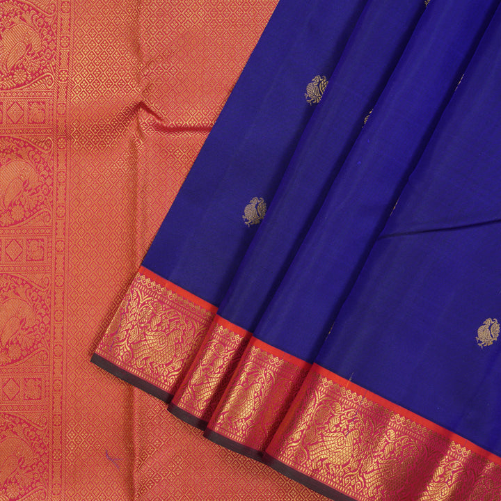 Hayagrivas Handloom Royal Blue Kanjivaram Silk Saree with Pink Border KSBE76L9-16