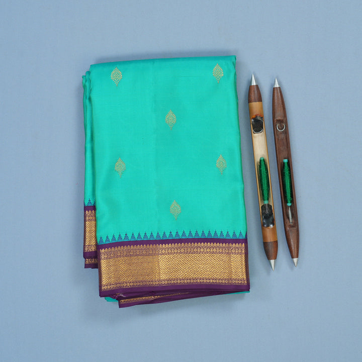 Hayagrivas Handloom Rexona Green Kanjivaram Silk Saree with Violet Border KSBE76L9-20