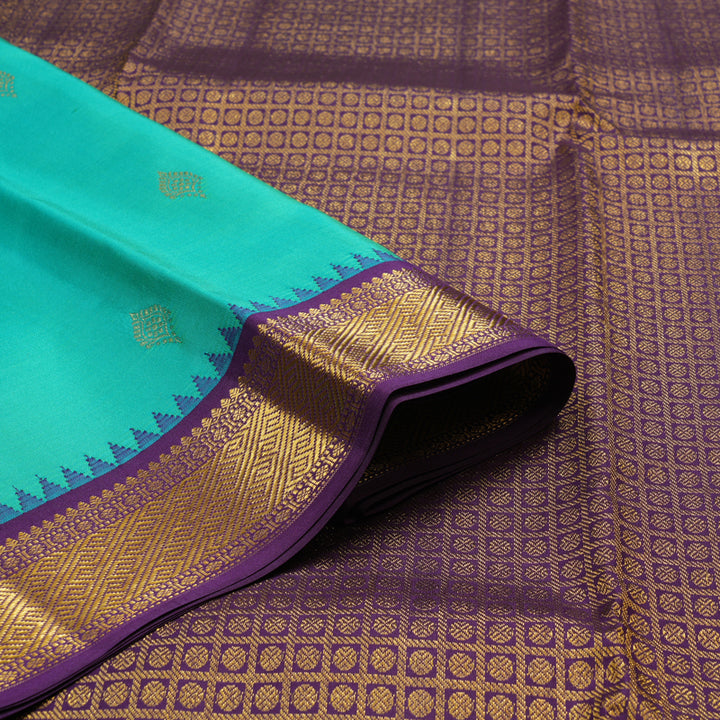 Hayagrivas Handloom Rexona Green Kanjivaram Silk Saree with Violet Border KSBE76L9-20