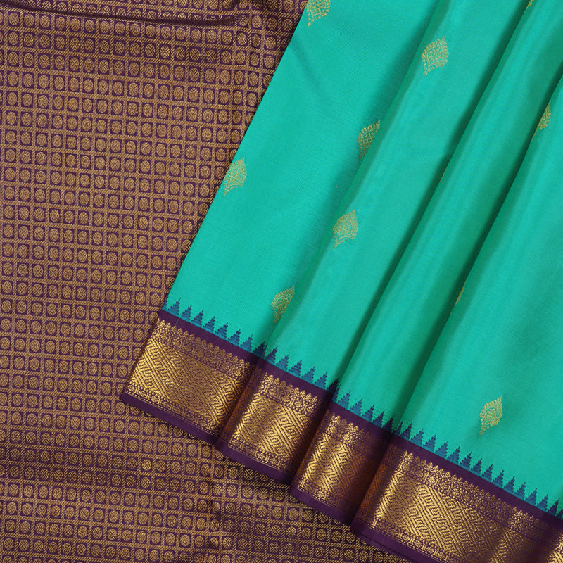Hayagrivas Handloom Rexona Green Kanjivaram Silk Saree with Violet Border KSBE76L9-20