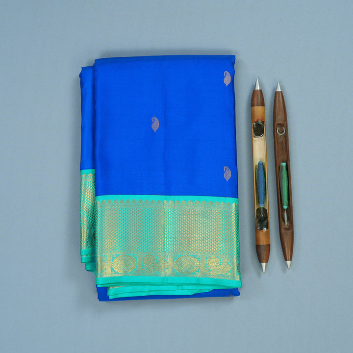 Hayagrivas Handloom MS Blue Kanjivaram Silk Saree with Sky Blue Border KSBE76L9-23