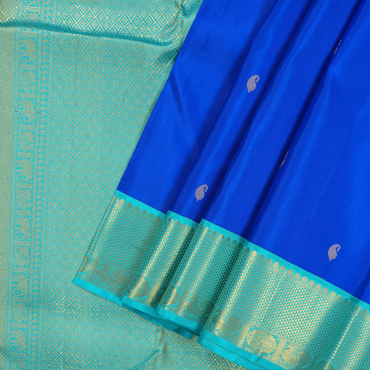 Hayagrivas Handloom MS Blue Kanjivaram Silk Saree with Sky Blue Border KSBE76L9-23