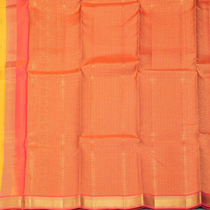 Hayagrivas Handloom Yellow Kanjivaram Silk Saree with Orangish-Pink Border KSBE76L9-5