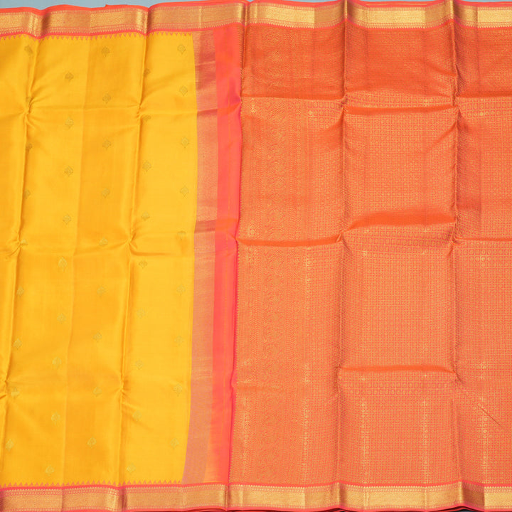 Hayagrivas Handloom Yellow Kanjivaram Silk Saree with Orangish-Pink Border KSBE76L9-5