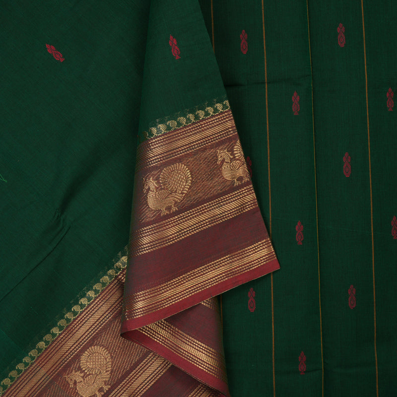 Hayagrivas Bottle Green Pure Chettinad Cotton Saree KSBE7H9-3