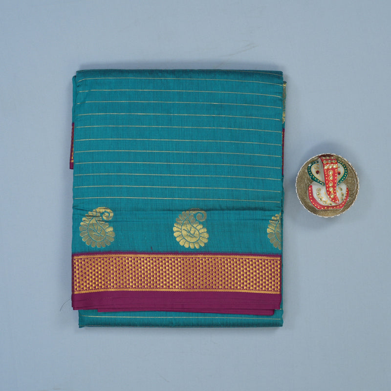 Hayagrivas Cyan Blue Ten Yards Semi Silk Saree KSBE82A14-5