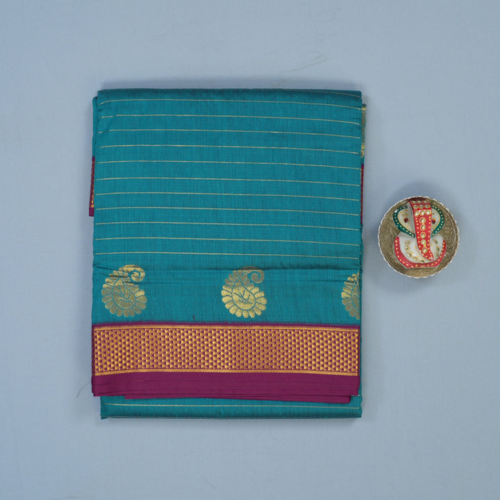 Hayagrivas Cyan Blue Ten Yards Semi Silk Saree KSBE82A14-5