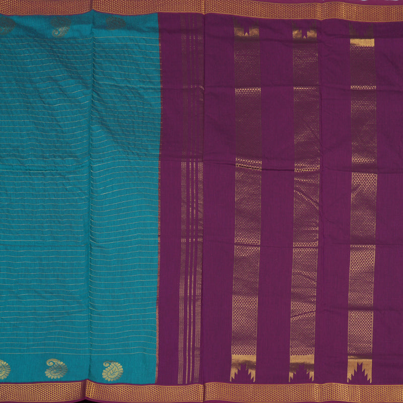 Hayagrivas Cyan Blue Ten Yards Semi Silk Saree KSBE82A14-5