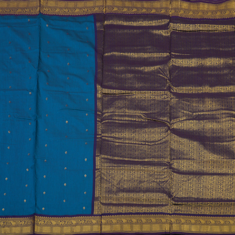 Hayagrivas Peacock Blue Ten Yards Semi Silk Saree with Deep Violet Border KSBE82A18-4