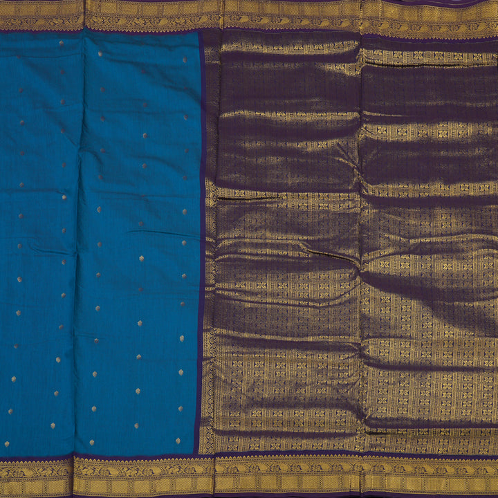 Hayagrivas Peacock Blue Ten Yards Semi Silk Saree with Deep Violet Border KSBE82A18-4