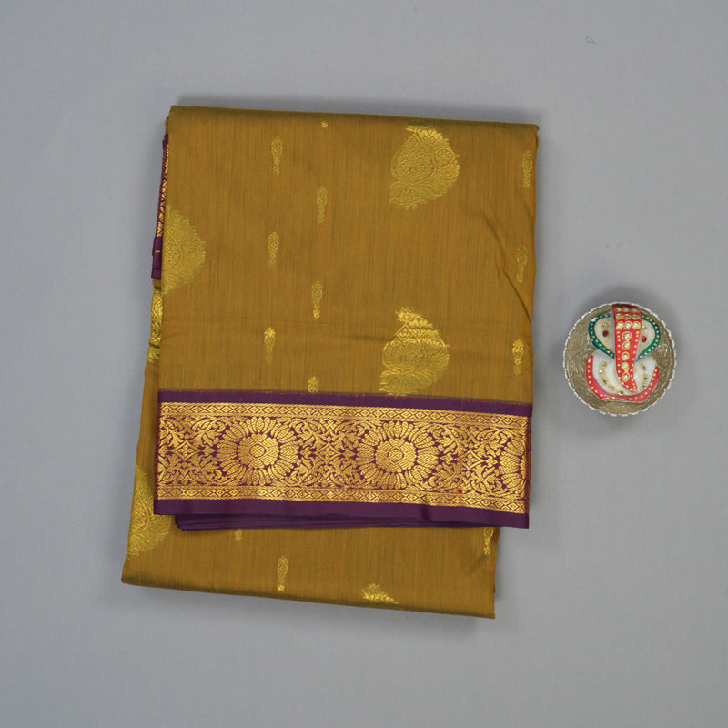 Hayagrivas Honey Mustard Ten Yards Semi Silk Saree KSBE82A19-2