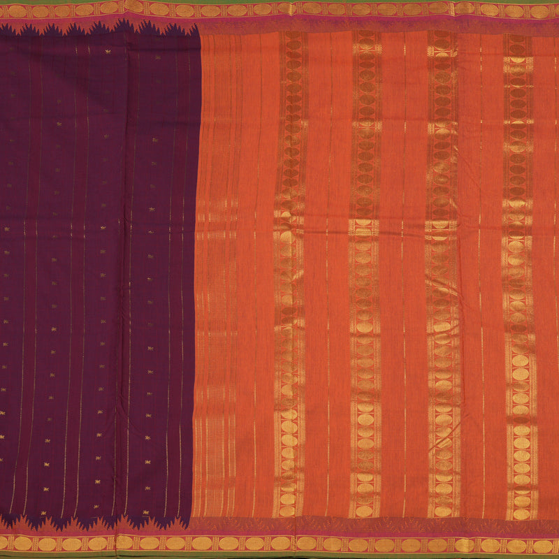Hayagrivas Maroon Ten Yards Semi Silk Saree with Deep Orange Border KSBE82A21-6