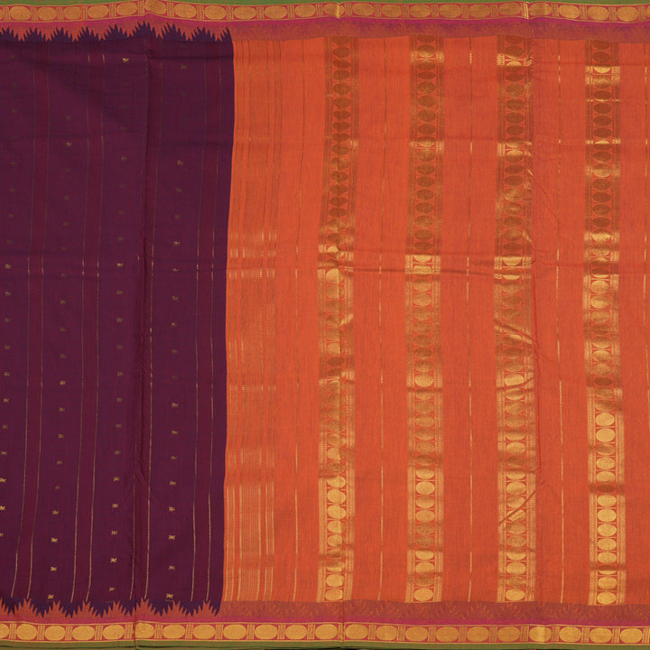 Hayagrivas Maroon Ten Yards Semi Silk Saree with Deep Orange Border KSBE82A21-6