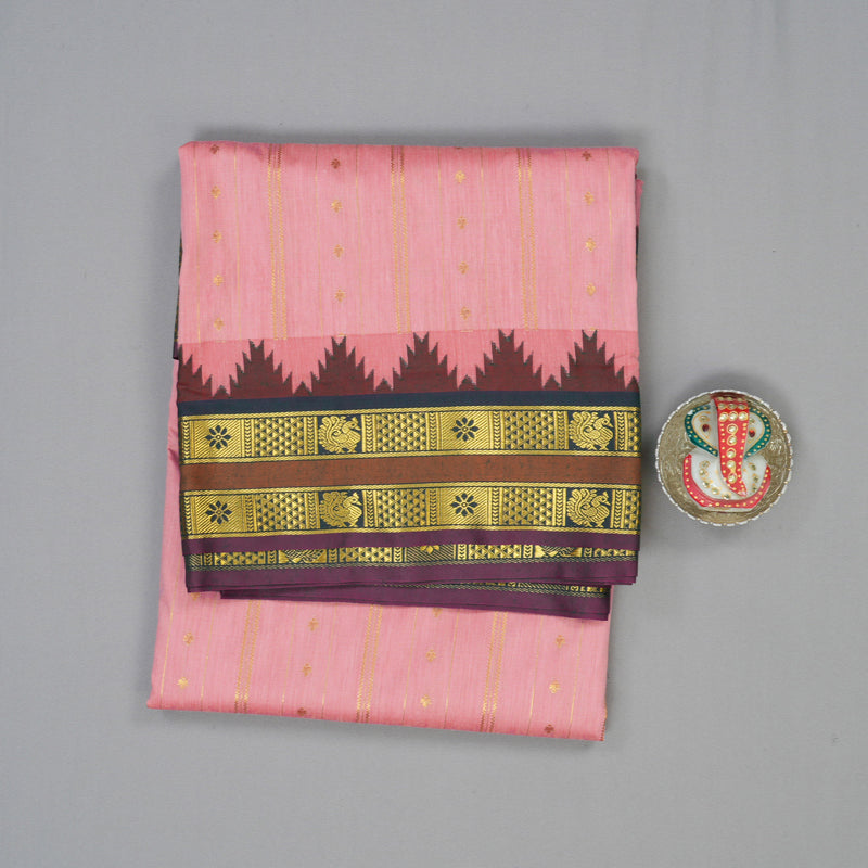 Hayagrivas Rose Pink Ten Yards Semi Silk Saree KSBE82A23-5