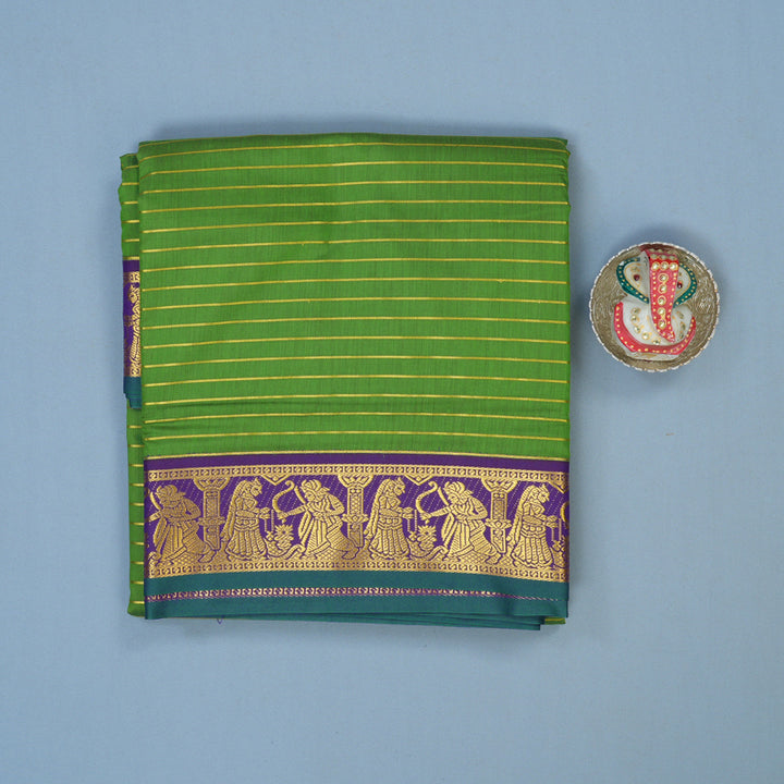 Hayagrivas Parrot Green Ten Yards Semi Silk Saree KSBE82A24-1