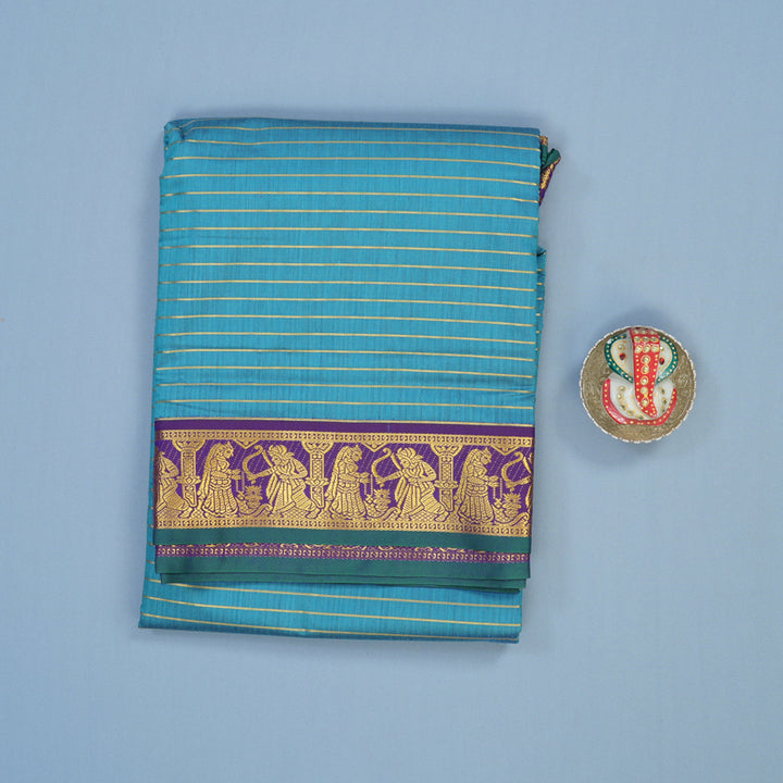 Hayagrivas Powder Blue Ten Yards Semi Silk Saree KSBE82A24-2