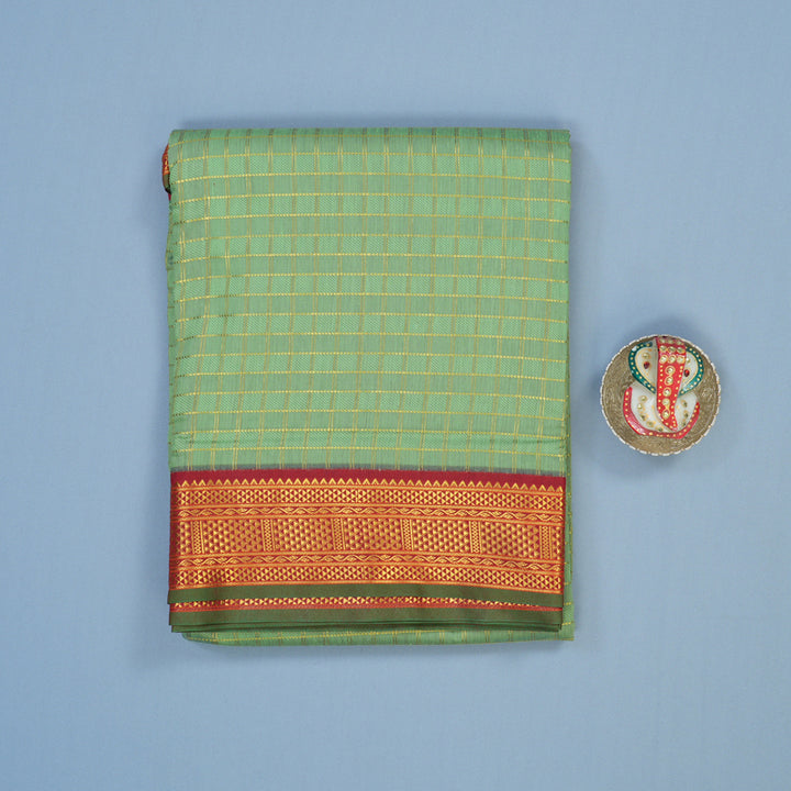 Hayagrivas Pista Green Ten Yards Semi Silk Saree KSBE82A26-2