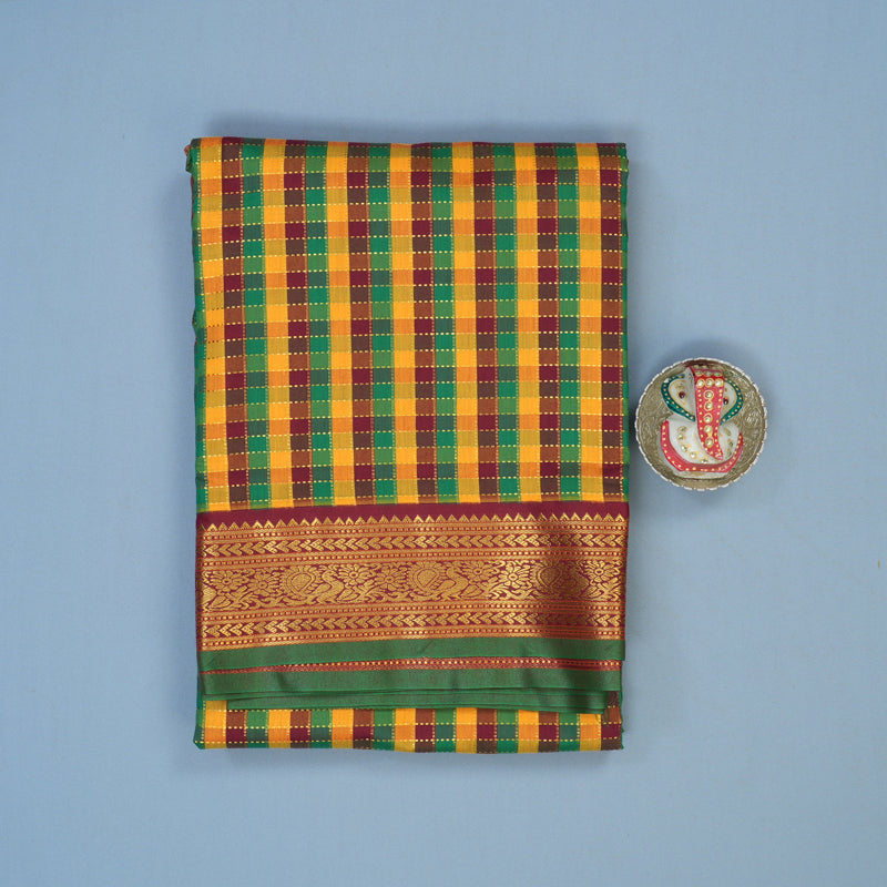 Hayagrivas Multicolour Checks Ten Yards Semi Silk Saree KSBE82A28-1