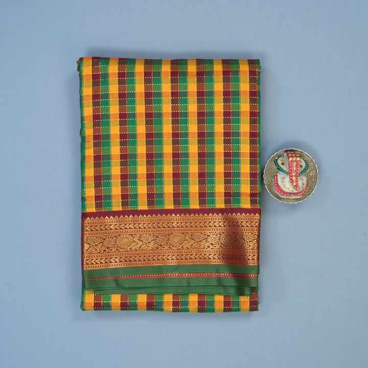 Hayagrivas Multicolour Checks Ten Yards Semi Silk Saree KSBE82A28-1