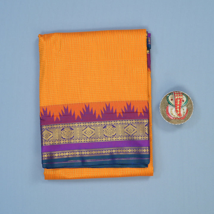 Hayagrivas Orange Ten Yards Semi Silk Saree KSBE82A30-5