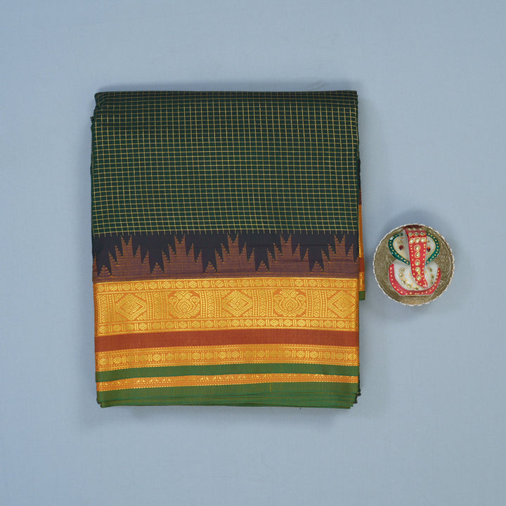 Hayagrivas Bottle Green Ten Yards Semi Silk Saree KSBE82A30-7